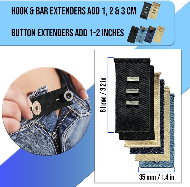 Mobi Lock 6 Pcs Pants/Trousers Button Extender Set - Elastic, Adjustable Button and Hook Waistband Expander in Multiple Styles for Men and Women - No Sewing Required - by - Image 1